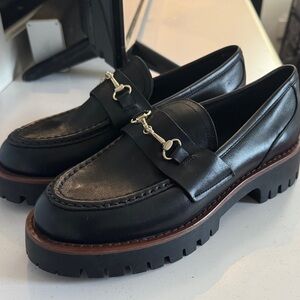 Steve Madden Black Leather Bit Loafers with Lug Sole